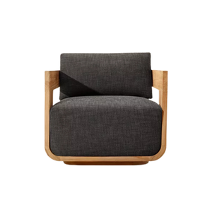 Sillón de Exterior Contemporáneo de Madera de Teca Sólida con Reposabrazos Curvos, Diseño Moderno, Cojín Grueso para Exteriores, Muebles Resistentes a la Intemperie - Product Image 1