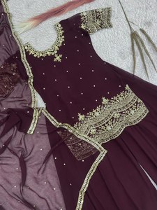 Tela de georgette sintética gruesa lista para usar, con bordado propio, vestido tradicional pakistaní / traje salwar de diseñador para mujer - Product Image 6