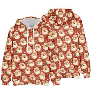เสื้อฮู้ดไหมพรมแขนยาวสีแดงลายซานตาคลอสสำหรับผู้หญิง ผ้าทอเนื้อแน่น ไม่ยับ มีกระเป๋า สไตล์ฤดูหนาว - Product Image 2