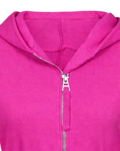 Womens Hot Pink <b>Cropped</b> <b>Zip</b> <b>Up</b> Hoodie Slim Fit Long Sleeve Casual Streetwear Cotton Fleece Sweatshirt Custom Logo ODM Factory - Product Image 5