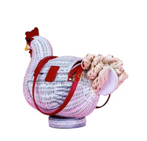 Cesta de Almacenamiento de Mimbre Blanco Ecológica con Forma de Gallina, Bolso Bandolera de Mimbre Tejido a Mano con Forma de Animal Divertido y Organizador de Escritorio - Product Image 3