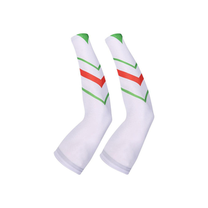Manchons de compression pour cyclisme, blancs avec rayures rouges et vertes, protection anti-UV pour adultes, unisexe, pour le sport - Product Image 2