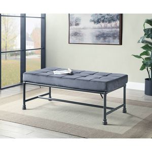 Tabouret et banc ottoman Brantley en velours gris et finition gris sable - Product Image 1