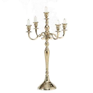 Candelabro de Latón de 5 Brazos con Diseño en Relieve, Estilo Único, Lujo Real, Grande y Pesado, para Decoración de Bodas y Fiestas - Product Image 1