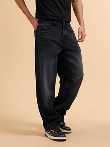 Jean ample pour homme 100 % coton, coupe décontractée, taille mi-haute, denim délavé foncé, écologique, style vintage, pantalon décontracté pour l'automne - Product Image 2