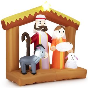 Presepe Gonfiabile da 1,8 m con 6 Luci LED, Decorazione Natalizia da Esterno in Poliestere Resistente alle Intemperie - Product Image 1