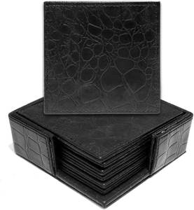 Trending Embossed Faux Leather Coaster With Holder Waterproof Non Slip For Home Cafes Bars Restaurants <b>Table</b> <b>Protection</b> Mat - Product Image 5