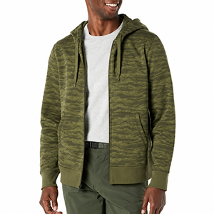 Sudadera con Capucha de Camuflaje, Corte Regular, con Cierre, Estilo Casual para Otoño, Tejido de Felpa Francesa, Diseño con Bolsillos y Estampado Verde - Product Image 1