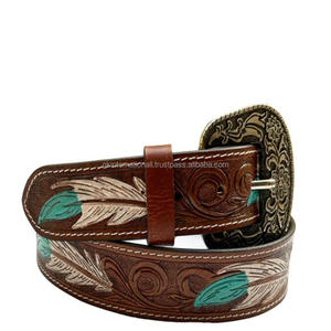 เข็มขัดหนังสไตล์ตะวันตกพร้อมหัวเข็มขัดสีเทอร์ควอยซ์เข็มขัดหนังแท้สำหรับทุกเพศใหม่ - Product Image 6