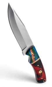 Cuchillo utilitario de hoja fija de acero inoxidable de alta resistencia, hecho a mano, con acabado satinado y mango de resina con diseño de remolino multicolor. - Product Image 4