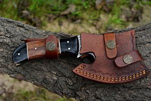 Cuchillo de desollar Damasco hecho a mano, cuchillo de carnicero personalizado con mango de madera y funda de cuero para venta al por mayor B2B en EE. UU. y Europa - Product Image 6