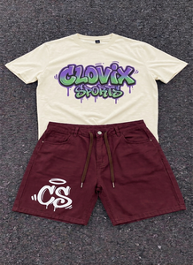 ชุดเซ็ตเสื้อยืดและกางเกงขาสั้น CLOVIX SPORTS รุ่น Heavyweight 2 ชิ้น ทรงปกติ ลายกราฟิก สไตล์สตรีทแวร์ลำลองสำหรับฤดูร้อน ขายส่ง - Product Image 5