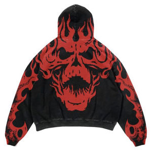 Streetwear Winter Acid Washed Hoodie with Custom Embroidery, Raw Gem Cut Finish and Heat Transfer Print Design - Product Image 6