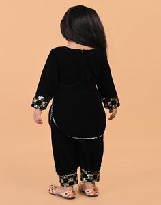 Conjunto de kurti de terciopelo de manga larga y salwar afgano - Negro - Product Image 5