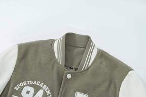 Blouson Bomber en Laine pour Homme, Col Montant, Fermeture Éclair, Patchs Lettres, Respirant, Séchage Rapide, Décontracté - Product Image 5