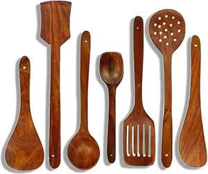 Ensemble de cuillères de cuisine en bois naturel avec spatule, louche et cuillère à mélanger pour collection d'ustensiles de cuisine - Product Image 4