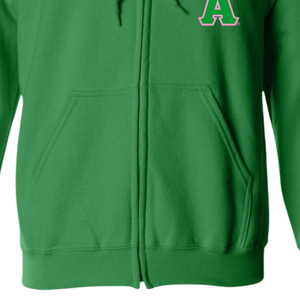 Sudadera con capucha pesada AKA con cremallera completa, bordado de 3 letras, forro polar premium, sudadera con cremallera, ropa personalizada para hermandades griegas, verde Kelly - Product Image 4