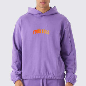 High Quality 100% Cotton Fleece Pullover Men's <b>Hoodies</b> Screen Printed Logo Solid <b>Purple</b> Color Breathable <b>Hoodies</b> For Winter Use - Product Image 1