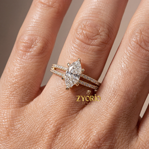 Luxury Marquise Lab Grown Diamond Trendy Bridal <b>Ring</b> <b>Split</b> Shank Design 14K Solid Gold Women Engagement Party Anniversary - Product Image 2