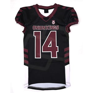 Camiseta de Fútbol Americano Sublimada Negra y Granate para Hombre, Cuello en V, Manga Corta, Transpirable, Ajuste Atlético, Uniforme Deportivo al por Mayor - Product Image 1