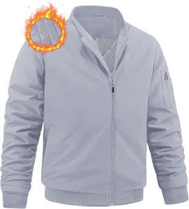 เสื้อแจ็คเก็ตบอมเบอร์ผู้ชายสำหรับฤดูหนาว ผ้าแคนวาส โลโก้ด้านหน้า กันลม อุ่นสบาย ซิปเต็มตัว เสื้อคลุมลำลอง มีกระเป๋า - Product Image 5