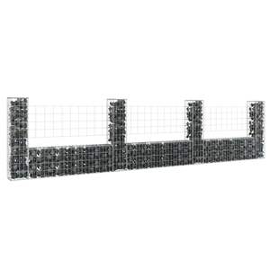 Panier gabion en forme de U avec 4 poteaux en fer 379,6 cm x 20,1 cm x 99,9 cm pour l'aménagement paysager et la terrasse - Product Image 1