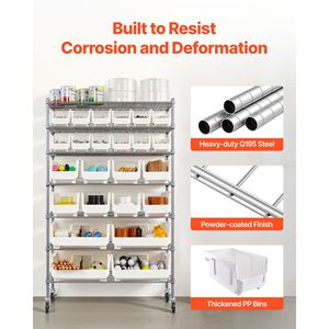 Scaffale Portaoggetti a 7 Ripiani con 24 Contenitori, Sistema di Scaffalature in Filo d'Acciaio con Organizzatori Mobili per Garage - Product Image 6