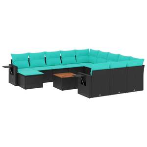 Conjunto de Sofá de Jardín de Ratán Sintético Negro con Cojines, 13 Piezas, Muebles de Exterior de Diseño Contemporáneo para Asientos de Jardín, para 10 Personas o Más - Product Image 2