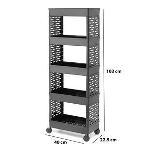 Black Metal Modern Multifunctional Four-Tier Waterproof Floor-Standing Kitchen Use Durable Service Trolley Rolling <b>Storage</b> <b>Rack</b> - Product Image 6