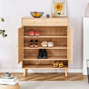 Mobile Portascarpe Moderno Minimalista in MDF, Multifunzionale, Stile Nordico Giapponese Industriale, Perfettamente Integrato con Scaffale in Legno Naturale - Product Image 4