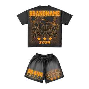 เสื้อยืดและกางเกงขาสั้นชุดเซ็ตสองชิ้นสำหรับผู้ชาย ดีไซน์คุณภาพพรีเมียม สีสันตามสั่ง พิมพ์ลายสกรีน ผ้าฝ้าย 100% สไตล์ลำลองสำหรับฤดูร้อน - Product Image 3