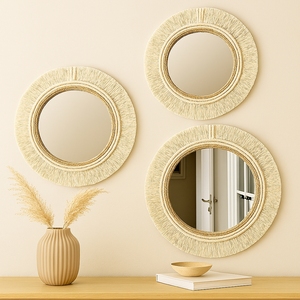 Handmade Eco-Friendly Art Deco Round <b>Wall</b> <b>Mirror</b> Decorative Frame Natural Finish Customizable Thickness Living Room Decoration - Product Image 6