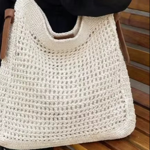 Sac fourre-tout au crochet – Sac à bandoulière tissé style bohème, sac fourre-tout léger pour l'été - Product Image 1