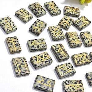 Dalmation Jasper Rune Stone <b>Set</b> Futhark <b>Crystal</b> Engraved Muntaha Agate Healing Stone Feng Shui Love Mascot Style - Product Image 4