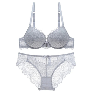 Hot Selling Women <b>Sexy</b> Lace Padded Push-Up Underwire <b>Bra</b> Removable Pads Seamless Bikini Panty Floral Embroidery Breathable - Product Image 4