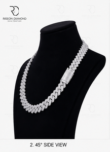 Premium iced out chevron link <b>necklace</b> solid 18K white gold set lab grown diamonds bold interlocking design secure box - Product Image 3