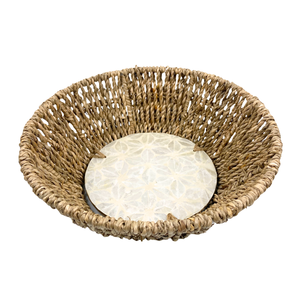 Plateau de sedge carré en MDF fait à la main avec poignées, plateau de service décoratif en panier tissé naturel avec motif floral géométrique - Product Image 2