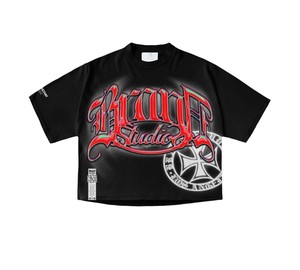 Camiseta de hombre 2026 de diseño personalizado, de alto gramaje, corte crop y boxy, estilo vintage con hombro caído y pedrería, para streetwear - Product Image 1