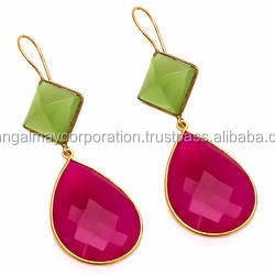 À la mode à la mode Turquoise demi-lune sculpture pierre cerceau boucle d'oreille haute à la recherche lunette réglage en laiton cerceau boucle d'oreille pour anniversaire - Product Image 5