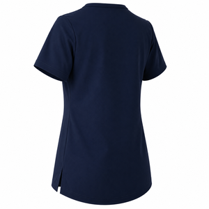 Haut de blouse médicale personnalisé pour femme avec logo, col en V, manches courtes, poches utilitaires, couleur unie, pour clinique - Product Image 6