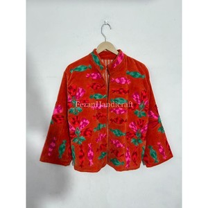Women's Stand Collar Quilted Velvet Jacket Floral Embroidery Cotton Lining Quick Dry Feature Casual Boho Chic Design Rajasthan - Product Image 6