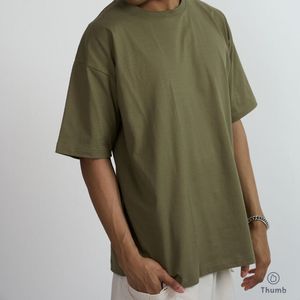 T-shirts Homme Oversize à Col Rond et Manches Courtes en Coton Tricoté Uni, Grammage Lourd 200 GSM, Style Streetwear, Vente en Gros - Product Image 4