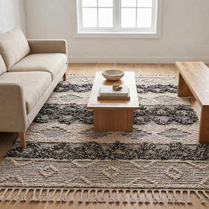 Alfombra Moderna de Diseño Geométrico, Estilo Boho, Rectangular, con Rayas Negras, de Algodón, Tejido Plano, de Pelo Corto, Antideslizante, para Sala de Estar - Product Image 6