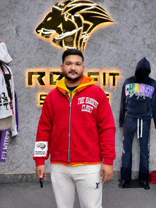 Nouveau sweat à capuche unisexe pour homme, fermeture éclair, rouge, surdimensionné, tissé, décontracté, avec poche avant, style hiver, 100% coton respirant - Product Image 1