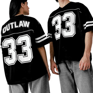 Maillot de football américain en maille respirante, coupe oversize unisexe, streetwear, avec numéro imprimé, col en V, maillot d'équipe personnalisé, t-shirt de sport noir - Product Image 2