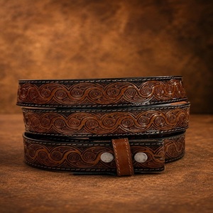 Ceinture en cuir occidentale élégante pour homme, de qualité supérieure, embossée à la main, avec bouton-pression pour le changement de boucle - Product Image 5