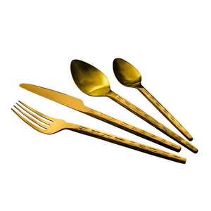 Couverts martelés à revêtement PVD or ensemble de 4 pièces de vaisselle en acier inoxydable avec tige de riz pour la salle à manger - Product Image 4