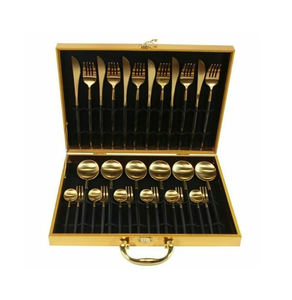 Cuchara de postre de latón de lujo, brillante y pulida, 24 piezas, caja de embalaje roja, diseño moderno. - Product Image 3