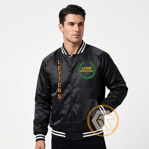 GREEK TREASURES Men's Omega Satin Varsity Jacket Customizable Breathable Stand Collar <b>Covered</b> <b>Button</b> Closure 140g Fabric - Product Image 3