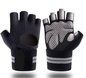 Fitness Gloves Black Mesh Half <b>Finger</b> Workout Gym Training Grip Enhancement Non-Slip Adjustable Wrist <b>Strap</b> Unisex - Product Image 6